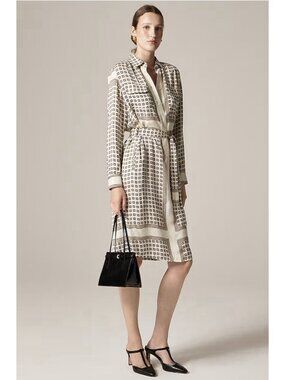 J.Crew Tie-waist shirt-dress in foulard print In Ivory 2 Equestrian NWT $248